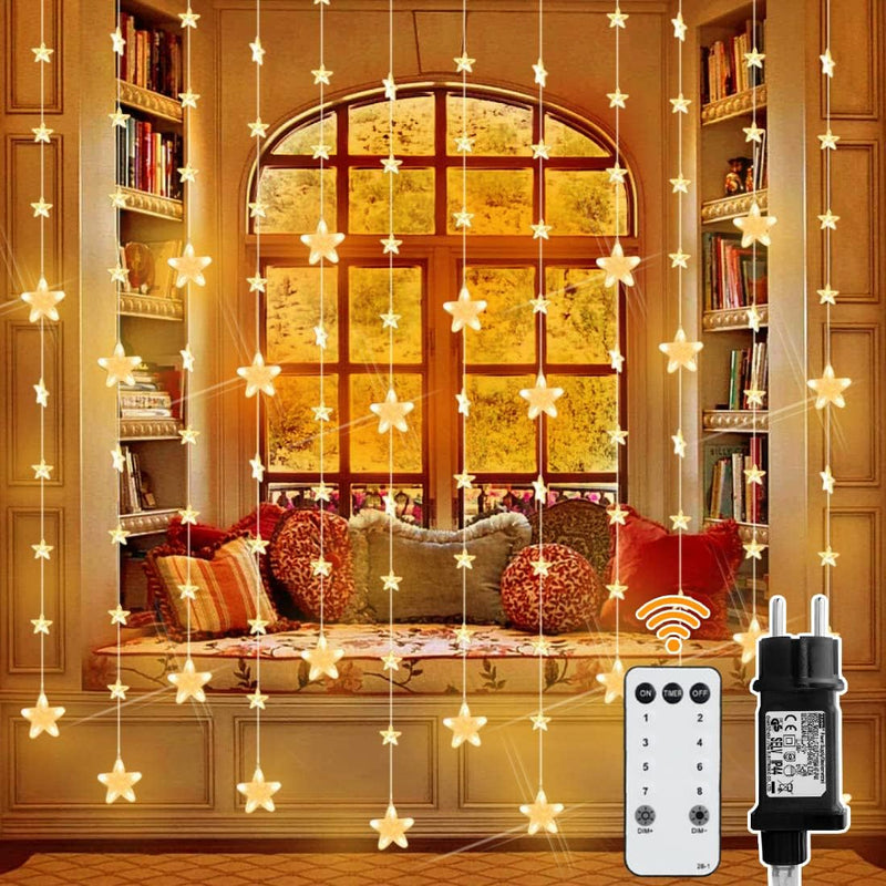 Star string lights 2 m, 144 LEDs, warm white, 8 modes, timer, IP44, for indoor & outdoor use