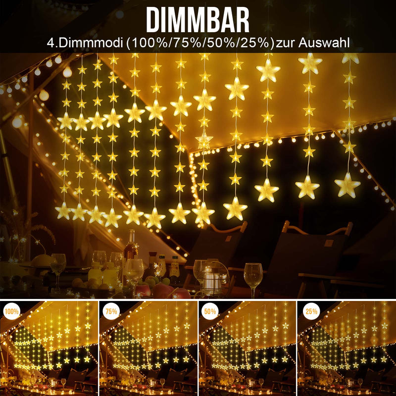 Star string lights 2 m, 144 LEDs, warm white, 8 modes, timer, IP44, for indoor & outdoor
