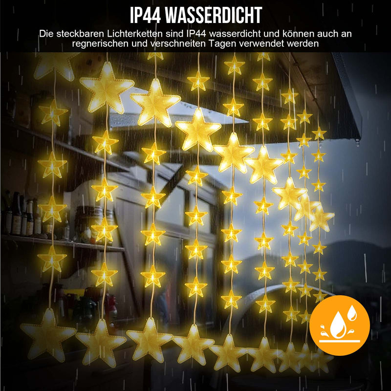 Star string lights 2 m, 144 LEDs, warm white, 8 modes, timer, IP44, for indoor & outdoor use