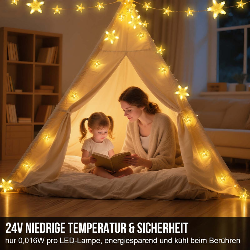 Star string lights 2 m, 144 LEDs, warm white, 8 modes, timer, IP44, for indoor & outdoor use