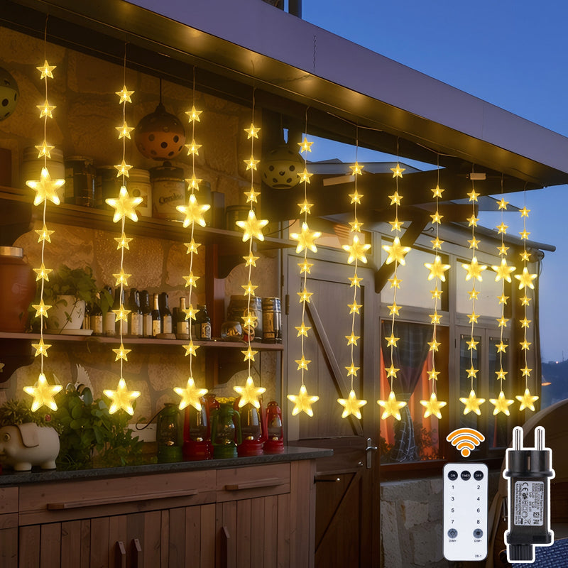 Star string lights 2 m, 144 LEDs, warm white, 8 modes, timer, IP44, for indoor & outdoor use