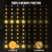 Star string lights 2 m, 144 LEDs, warm white, 8 modes, timer, IP44, for indoor & outdoor use