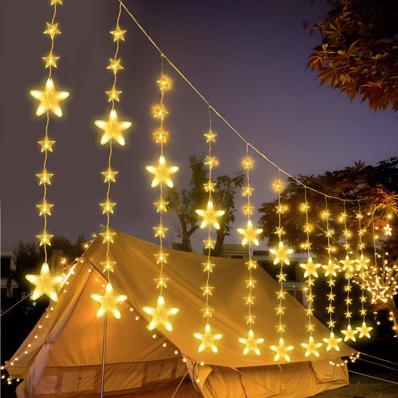 S
tar string lights 2 m, 144 LEDs, warm white, 8 modes, timer, IP44, for indoor & outdoor use