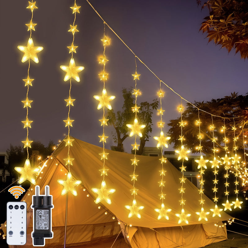 Star string lights 2 m, 144 LEDs, warm white, 8 modes, timer, IP44, for indoor & outdoor use