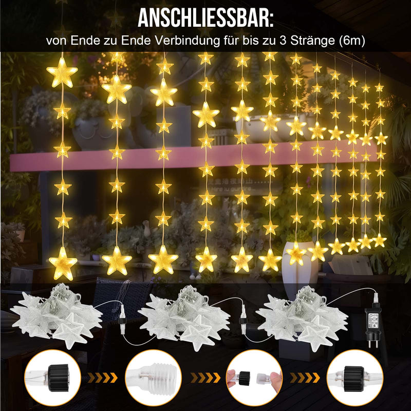Star string lights 2 m, 144 LEDs, warm white, 8 modes, timer, IP44, for indoor & outdoor use