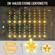 Star string lights 2 m, 144 LEDs, warm white, 8 modes, timer, IP44, for indoor & outdoor use