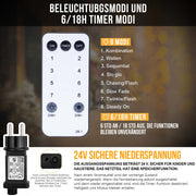 Star string lights 2 m, 144 LEDs, warm white, 8 modes, timer, IP44, for indoor & outdoor use