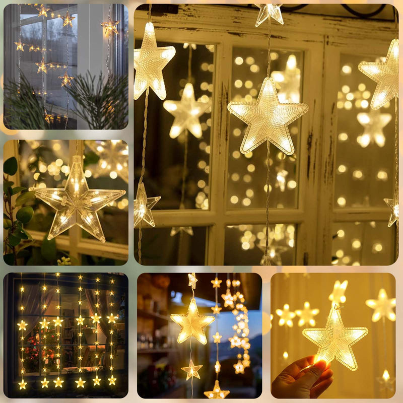 Star string lights 2 m, 144 LEDs, warm white, 8 modes, timer, IP44, for indoor & outdoor use