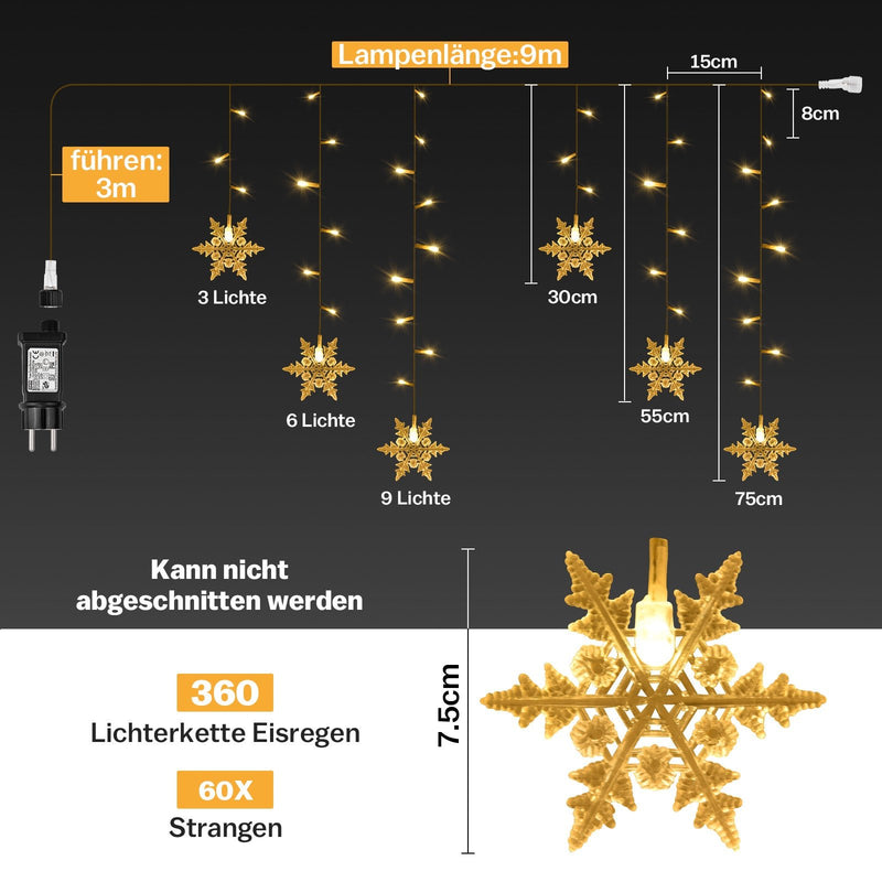 Star string lights for a festive mood – 144 LEDs, 2 m warm white
