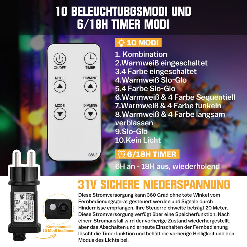 Sternenlichterkette für festliche Stimmung – 144 LEDs, 2 m Warmweiß