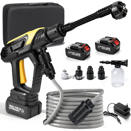 Draagbare accu-hogedrukreiniger 45 bar – draadloze 300W-wasreiniger met 6-in-1-spuitmond, schuimlans & 5m slang voor auto en buitengebruik