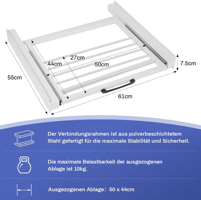 alt
Marco de unión con toallero extensible 61x55cm máx. 100 kg para lavadora y secadora