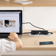 Uppfällbart bordsuttag med 2 uttag och 2x USB | Pop-up-inbyggnadsuttag i aluminium | 223x110 mm hålmått