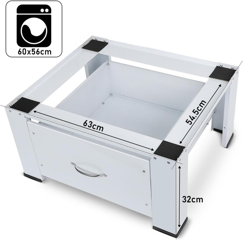 Base para lavadora con cajones, soporte para lavadora 63 x 54.5 x 32 cm, hasta 150 kg