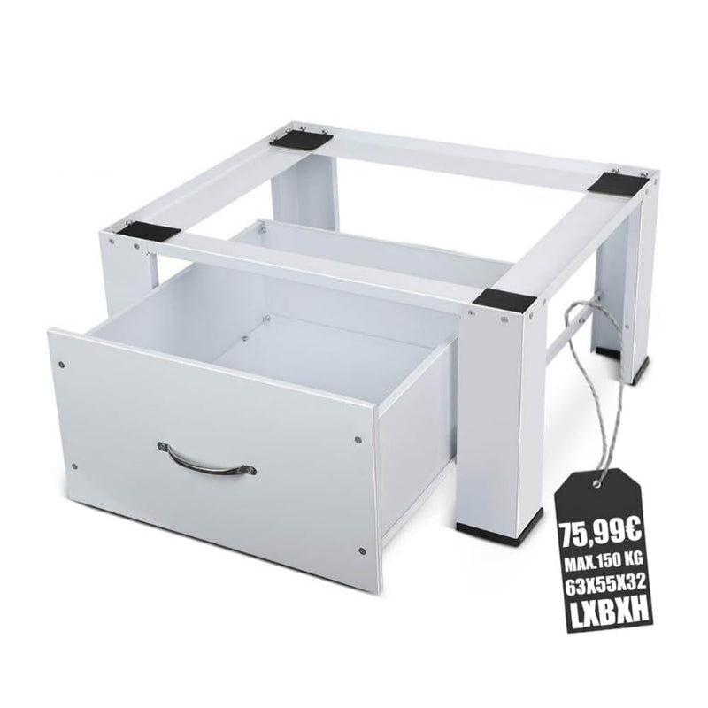 Base para lavadora con cajones, soporte para lavadora 63 x 54.5 x 32 cm hasta 150 kg