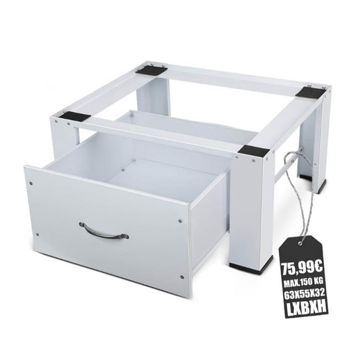 Base para lavadora con cajones, soporte para lavadora 63 x 54.5 x 32 cm hasta 150 kg