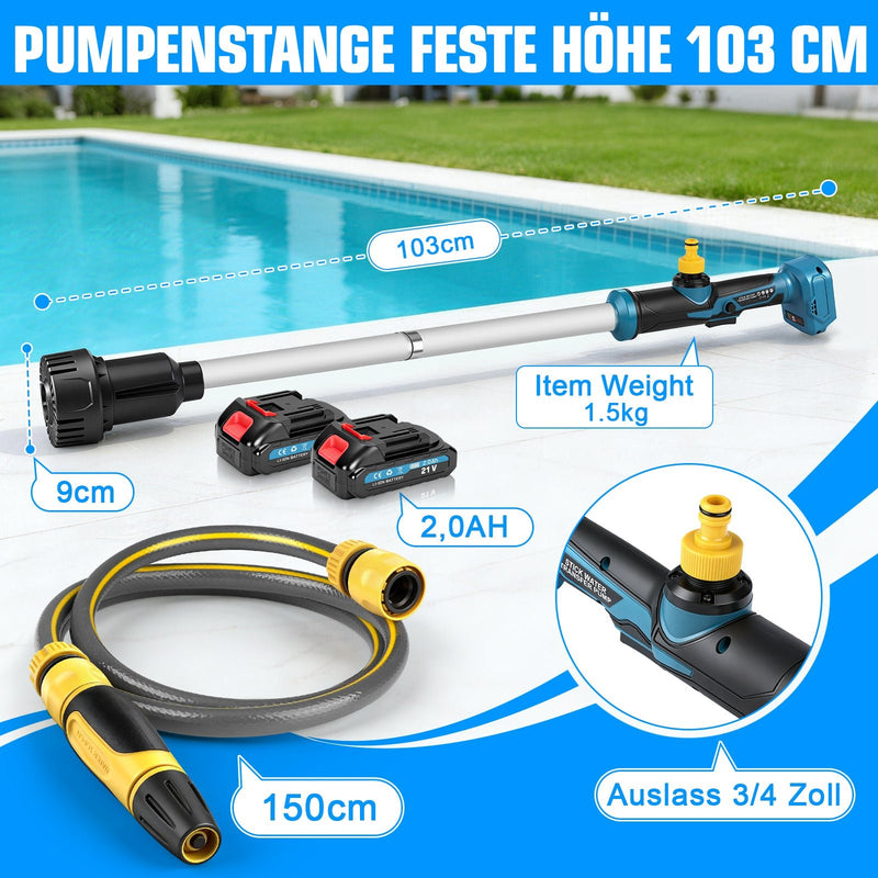 XIIW 18V batteri - stavpump 3000 l/h | Universell vattenpump för 18V-batterisystem | dränkbar pump inkl. 2x 2,0 Ah batteri & 3/4" anslutning