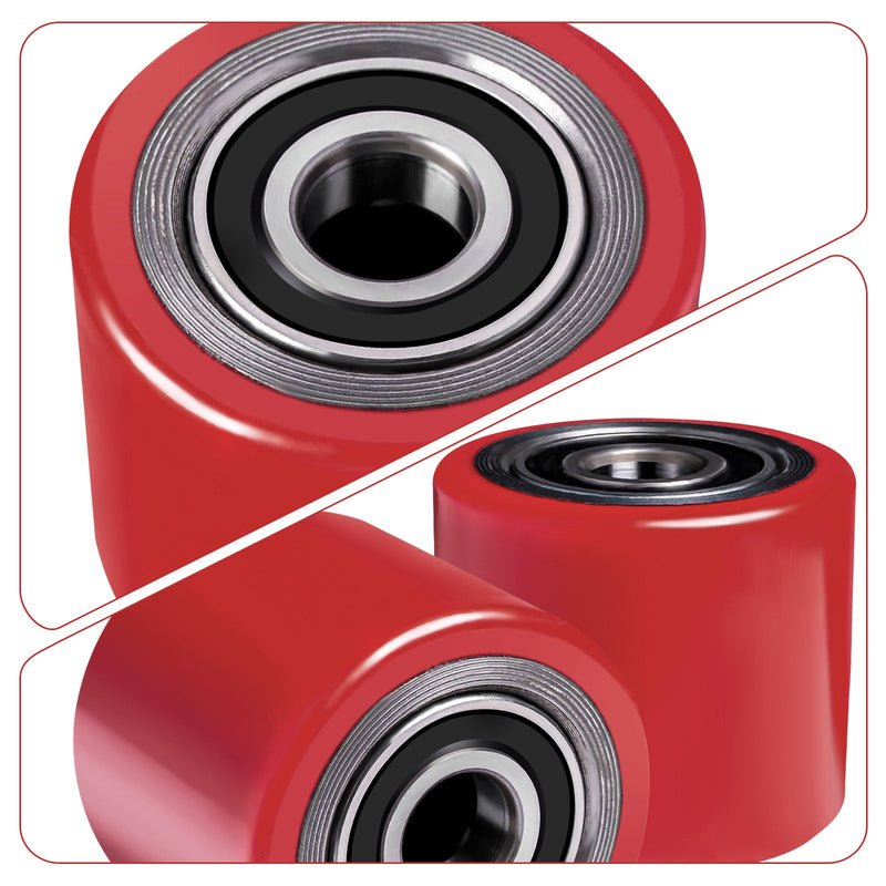 XIIW 2x PU Hubwagenrollen 80x50 mm Rot, Achse 20 mm, Ersatzrollen für Handhubwagen, bis 500 kg pro Rolle
