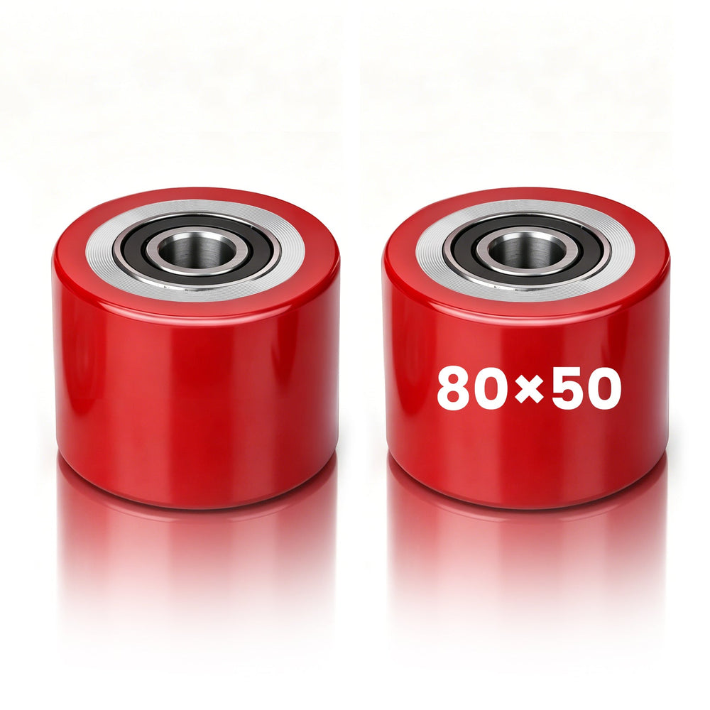 XIIW 2x roulettes de transpalette PU 80x50 mm rouge, axe 20 mm, roulettes de remplacement pour transpalette manuel, jusqu'à 500 kg par roulette