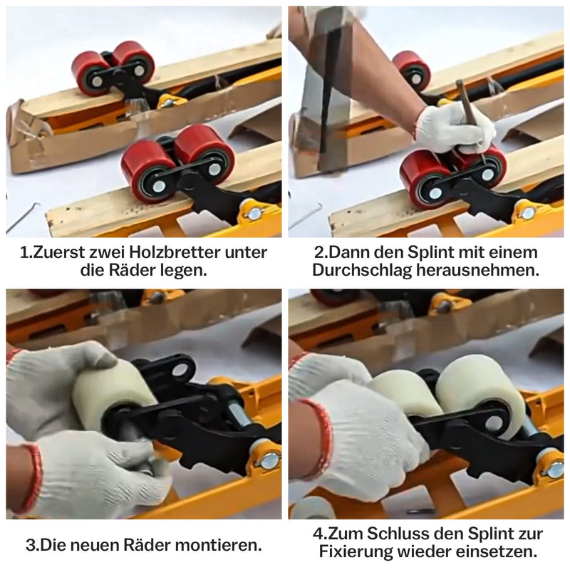 XIIW 2x PU Hubwagenrollen 80x60 mm Rot, Achse 20 mm, Ersatzrollen für Handhubwagen, bis 550 kg pro Rolle