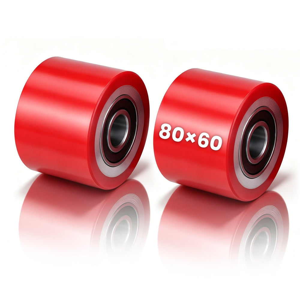 XIIW 2x PU-hjul til palleløfter, 80x60 mm, røde, aksel 20 mm, reservehjul til håndløfter, op til 550 kg pr. hjul