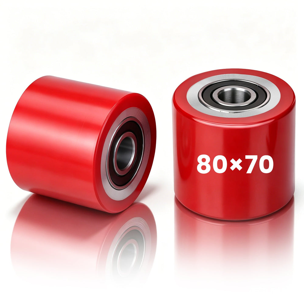 XIIW 2x PU-hjul til palleløfter, 80x70 mm, røde, aksel 20 mm, reservehjul til håndpalleløfter, op til 600 kg pr. hjul