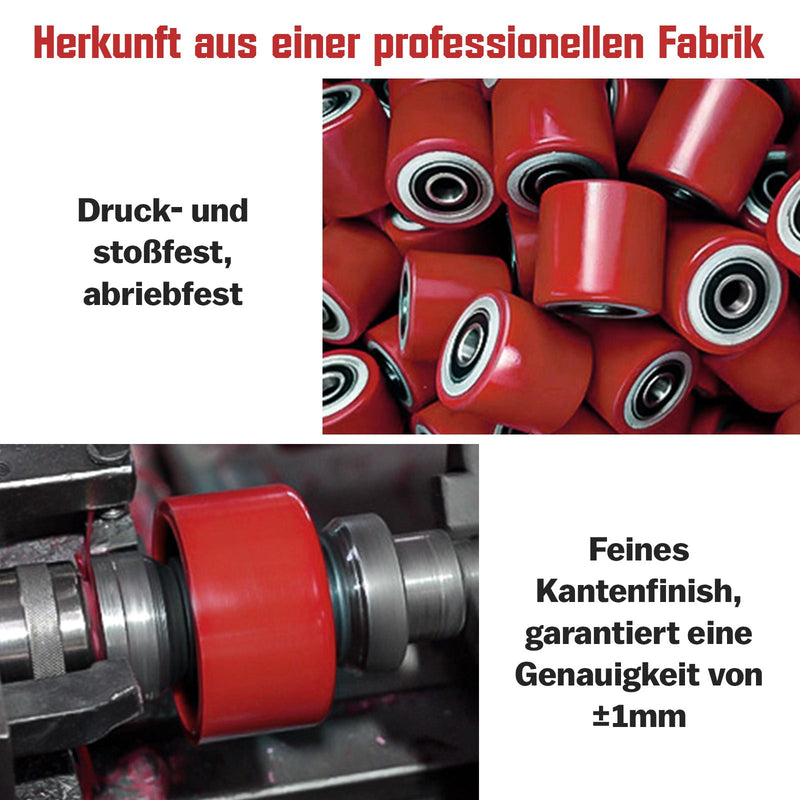 XIIW 2x PU Hubwagenrollen 80x70 mm Rot, Achse 20 mm, Ersatzrollen für Handhubwagen, bis 600 kg pro Rolle