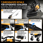 XIIW 3800W Betonschleifer 3-Scheiben, Ø105 mm, 6 Stufen, Nass/Trocken, Staubabsaugung, langer Handgriff