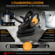 XIIW 3800W Betonschleifer 3-Scheiben, Ø105 mm, 6 Stufen, Nass/Trocken, Staubabsaugung, langer Handgriff