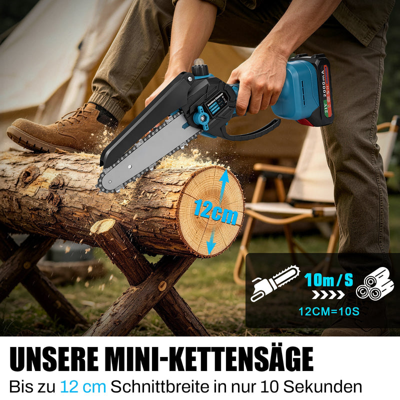 XIIW 4-in-1 Akku Hochentaster & Gartenschere Set 600W bürstenlos – Mini Kettensäge mit Teleskopstange, 2 Akkus, Baumschnitt Werkzeug Set