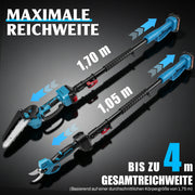 XIIW 4-in-1 Akku Hochentaster & Gartenschere Set 600W bürstenlos – Mini Kettensäge mit Teleskopstange, 2 Akkus, Baumschnitt Werkzeug Set