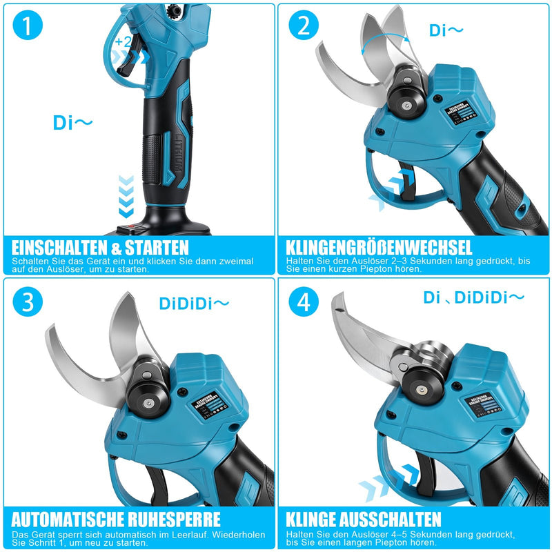 XIIW 4-in-1 Akku Hochentaster & Gartenschere Set 600W bürstenlos – Mini Kettensäge mit Teleskopstange, 2 Akkus, Baumschnitt Werkzeug Set