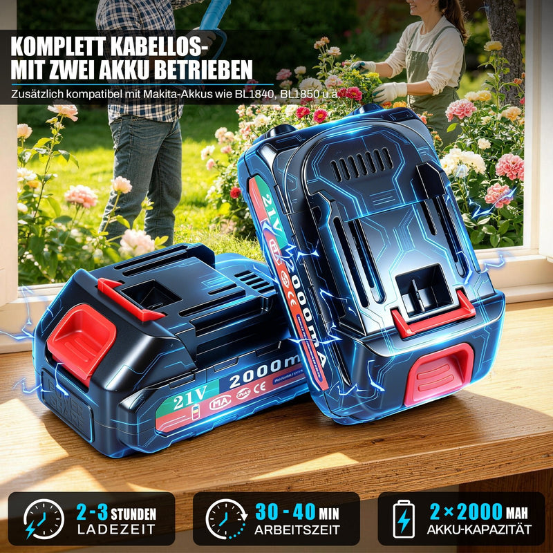 XIIW 4-in-1 Akku Hochentaster & Gartenschere Set 600W bürstenlos – Mini Kettensäge mit Teleskopstange, 2 Akkus, Baumschnitt Werkzeug Set