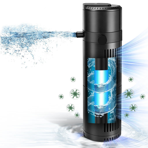 XIIW 4-in-1 Aquarium UVC Klärer Pumpe 800L/H, UV-C Innenfilter gegen grünes & trübes Wasser, für 150–300L Becken