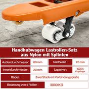 XIIW 4x Nylon Hubwagenrollen 80x70 mm, Lastrollen mit 6204 Kugellager 20 mm, Ersatzrollen für Handhubwagen bis 3000 kg