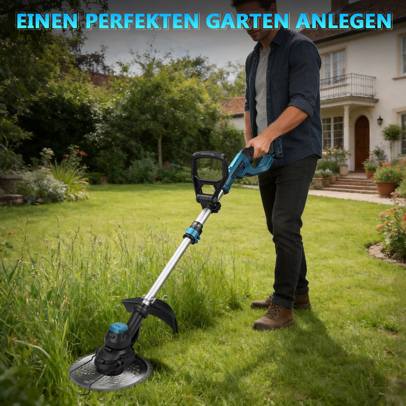 XIIW 980W Akku Rasentrimmer Bürstenlos 18V mit 2 Akkus, Unkrautbürste & Sägeblatt, Freischneider kompatibe