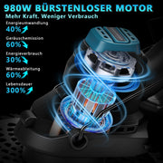XIIW 980W Akku Rasentrimmer Bürstenlos 18V mit 2 Akkus, Unkrautbürste & Sägeblatt, Freischneider kompatibe