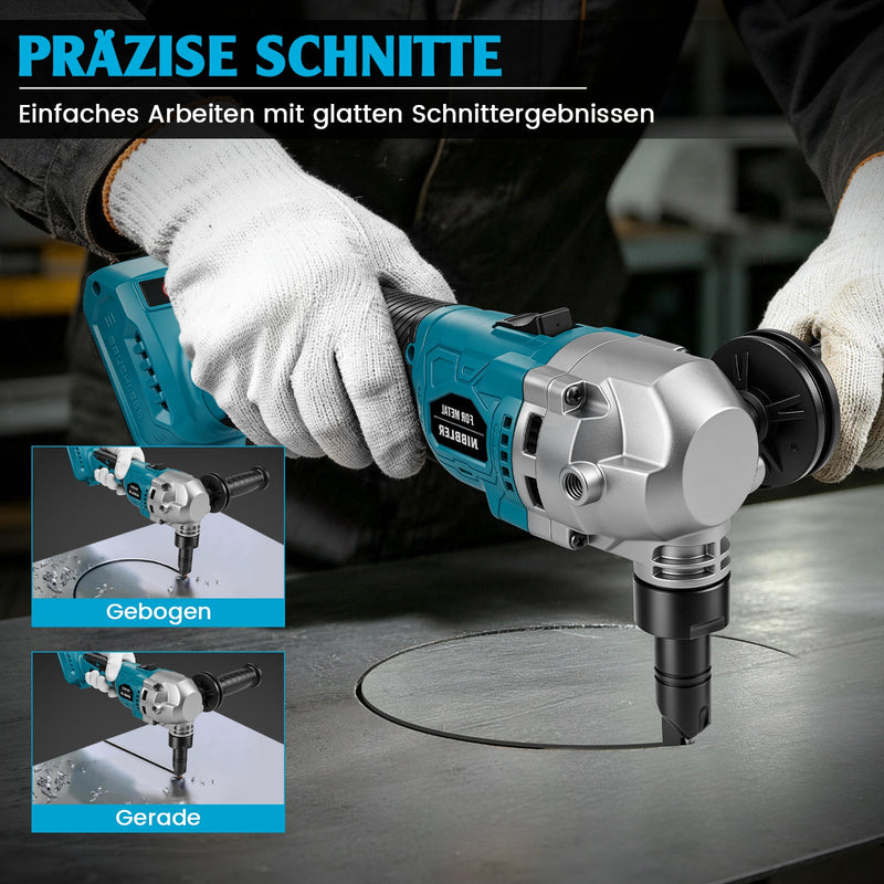 XIIW Akku-Blechknabber mit 2×4,0-Ah-Akkus – 1900 Hübe/min, 360° Schneidkopf, 3 Stufen für Aluminium, Kupfer & Stahlblech