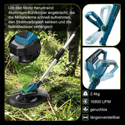 XIIW Akku Freischneider 1200 W, 16800 U/min, 2 x 4,0 Ah Akkus, 3 Unkrautbürsten, Metallmesser und Kreissägeblatt