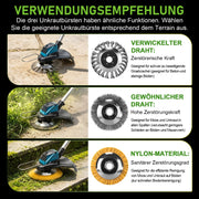 XIIW Akku Freischneider 1200 W, 16800 U/min, 2 x 4,0 Ah Akkus, 3 Unkrautbürsten, Metallmesser und Kreissägeblatt