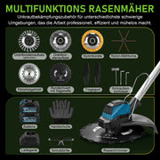 XIIW Akku Freischneider 1200 W, 16800 U/min, 2 x 4,0 Ah Akkus, 3 Unkrautbürsten, Metallmesser und Kreissägeblatt