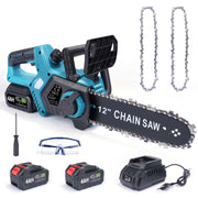 XIIW Akku-Kettensäge 12 Zoll mit 2×4,0-Ah-Akkus – 1000 W bürstenlos, 20 m/s, automatische Ölung, werkzeuglose Spannung