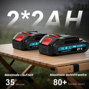 XIIW Akku-Kettensäge 6 + 8 Zoll, bürstenlose Mini-Kettensäge 900 W, 2×2,0 Ah Akkus, Ölsystem, 4 Ketten, werkzeuglose Kettenspannung, Koffer