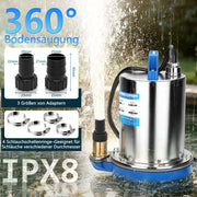 XIIW Akku-Klarwasserpumpe 300W mit 2×4Ah Akkus – Edelstahl Tauchpumpe, 80 l/min, 16 m, IPX8, 1 Zoll, für Pool, Teich, Keller & Regenfass