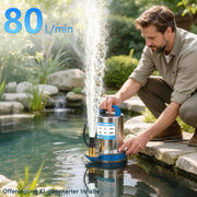 XIIW Akku-Klarwasserpumpe 300W mit 2×4Ah Akkus – Edelstahl Tauchpumpe, 80 l/min, 16 m, IPX8, 1 Zoll, für Pool, Teich, Keller & Regenfass