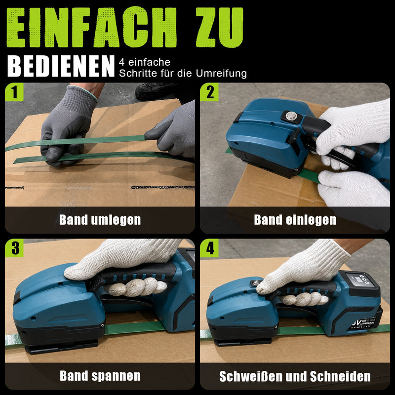 XIIW Akku-Umreifungsgerät 3500 N, PET/PP 10–16 mm, 2×5000 mAh, Elektrische Umreifungsmaschine mit Digitalanzeige