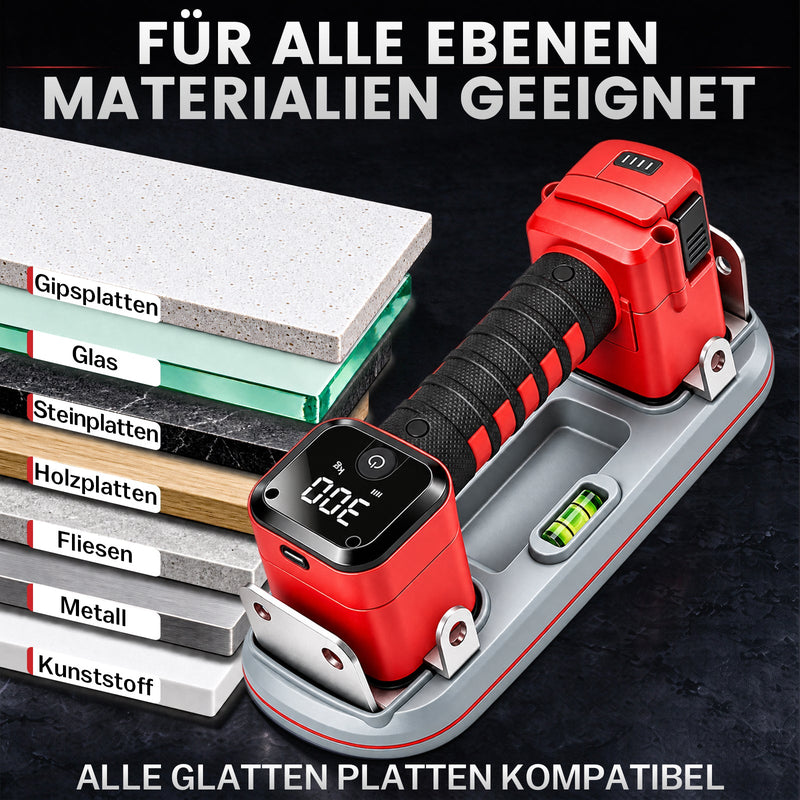 XIIW Akku Vakuumheber 300 kg, Elektrischer Fliesenheber mit 2×4000mAh Akkus, Automatischer Druckhaltung & Digitalanzeige