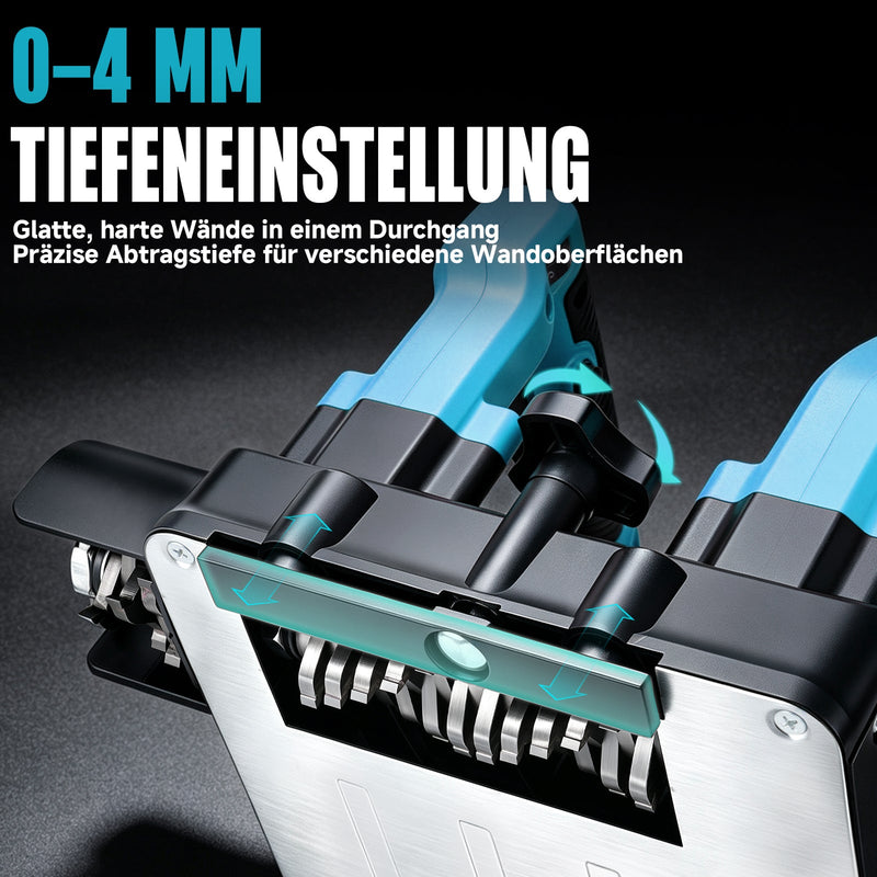 XIIW Akku Wandfräse 1600W, Akku Putzfräse & Sanierungsfräse 0–4 mm, 120 mm, 3×4,0Ah Akku, Seitenfräser, 1000–4000 U/min