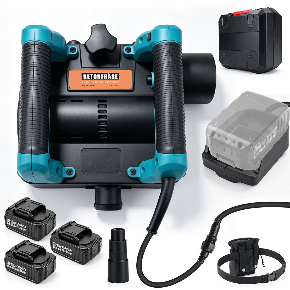 XIIW batteridrevet vægfræser 1600 W, batteridrevet pudsfræser og renoveringsfræser 0–4 mm, 120 mm, 3×4,0Ah batteri, sidefræser, 1000–4000 o/min