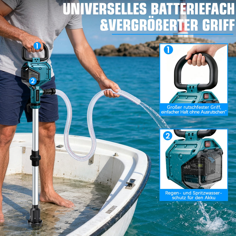 XIIW Akku-Wasserpumpe mit 2×4Ah Akkus, 3600 l/h, 10 m Förderhöhe, 3/4 Zoll – Transferpumpe für Regentonne, Pool, Keller & Garten